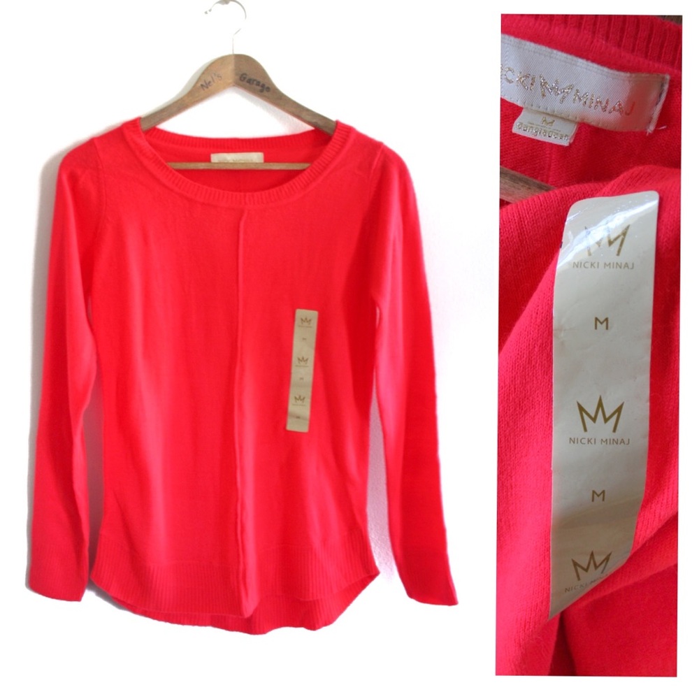 Nicki Minaj NWT Bright Neon Pink Sweater Juniors Medium